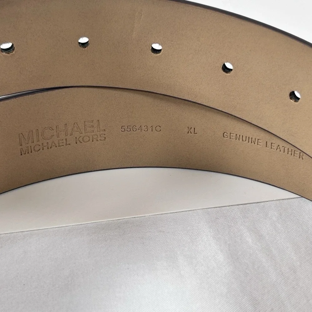 Michael Kors Women's Leather Belt Oval Gold Buckle Luggage Brown XL 38mm